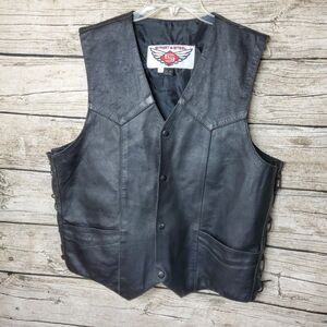 Street steel motorcycle leather vest men Size Large